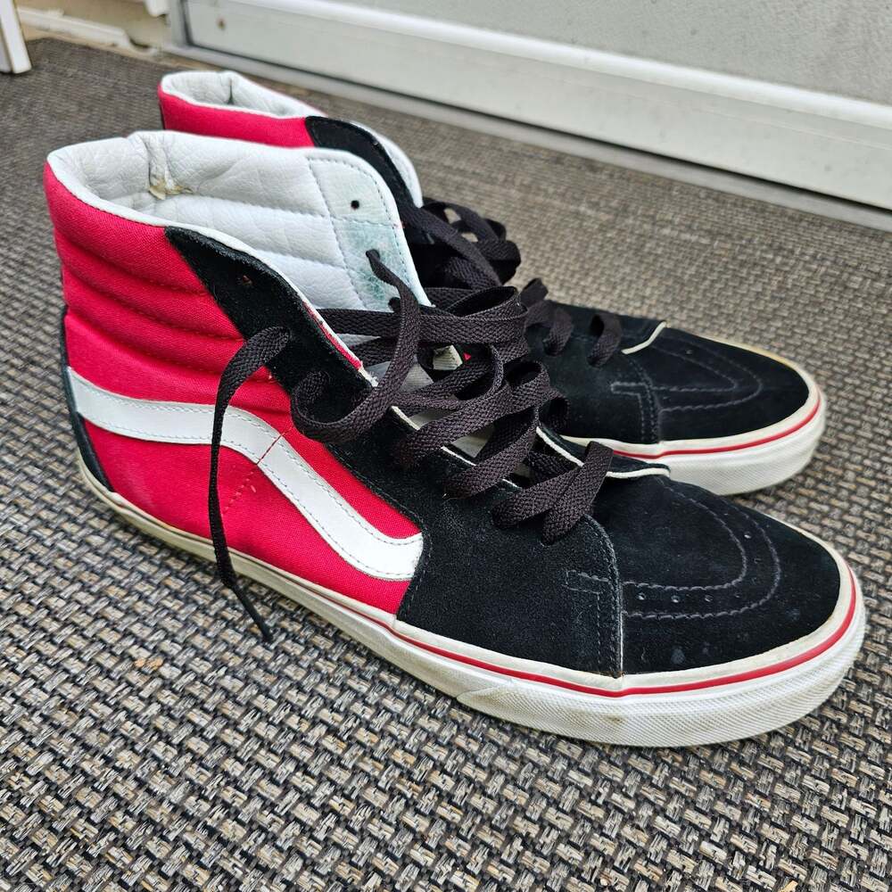 Vans Sk8-Hi Black Pink White High Top Skate Shoes Sneakers Women's 10.5
